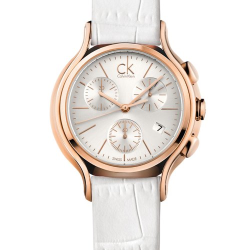 Calvin Klein Women's 'Skirt' Rose-Gold-Plated Swiss Quartz Watch with Silver Dial