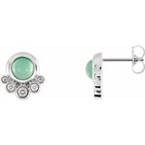 Green Chrysoprase & Diamond Round Stud Earrings in Gold and Platinum