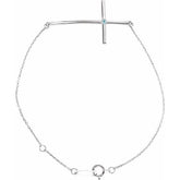 Natural Aquamarine Round Accented Sideways Cross Bracelet In Set