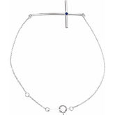 Natural Blue Sapphire Round Accented Sideways Cross Bracelet In Set