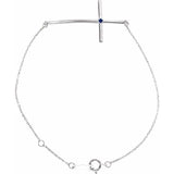 Natural Blue Sapphire Round Accented Sideways Cross Bracelet In Set
