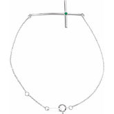 Natural Emerald Round Accented Sideways Cross Bracelet In Set