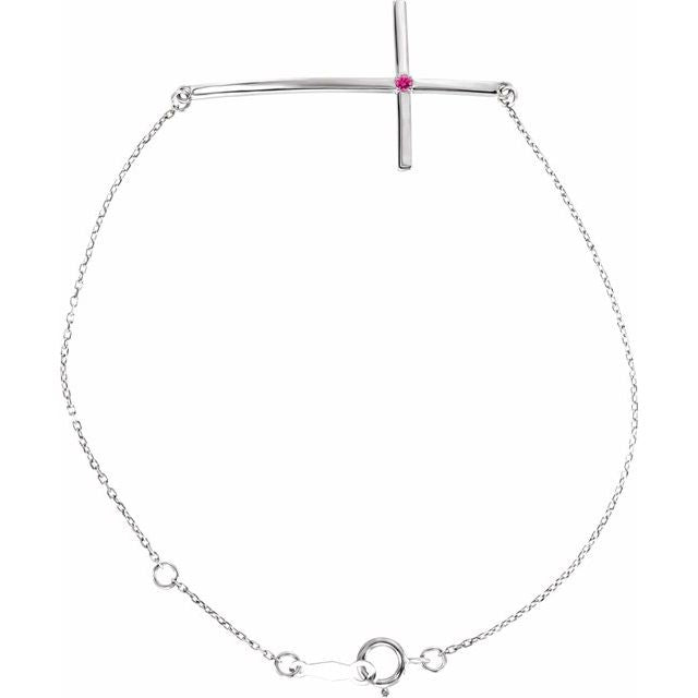 Natural Pink Tourmaline Round Accented Sideways Cross Bracelet In Set