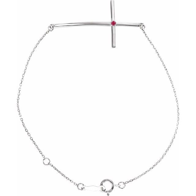 Natural Ruby Round Accented Sideways Cross Bracelet In Set