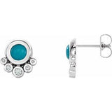 Turquoise & Diamond Round Stud Earrings in Gold and Platinum