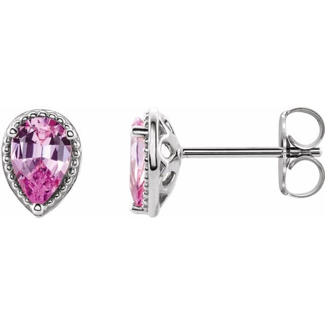 Pink Sapphire Pear Solitaire Stud Earrings in Gold and Platinum