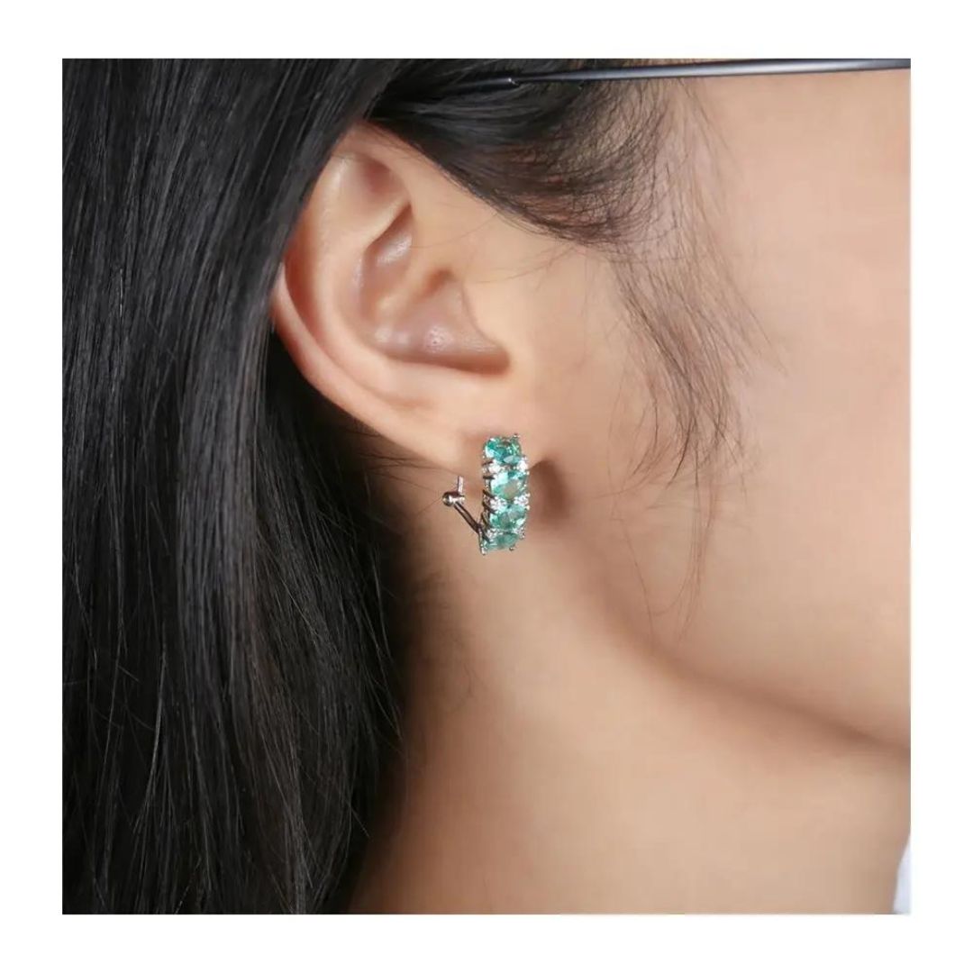 0.16Ct Oval Cut Aqua White Gold Half Huggie Tiny Studs Earring