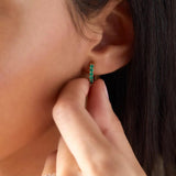 0.35Ct Emerald Studs Half Huggie Hoop White Gold Earring