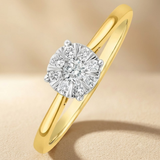 0.25ct Lab Grown Diamond Illusion Cluster Solitaire Ring in 9K Yellow Gold