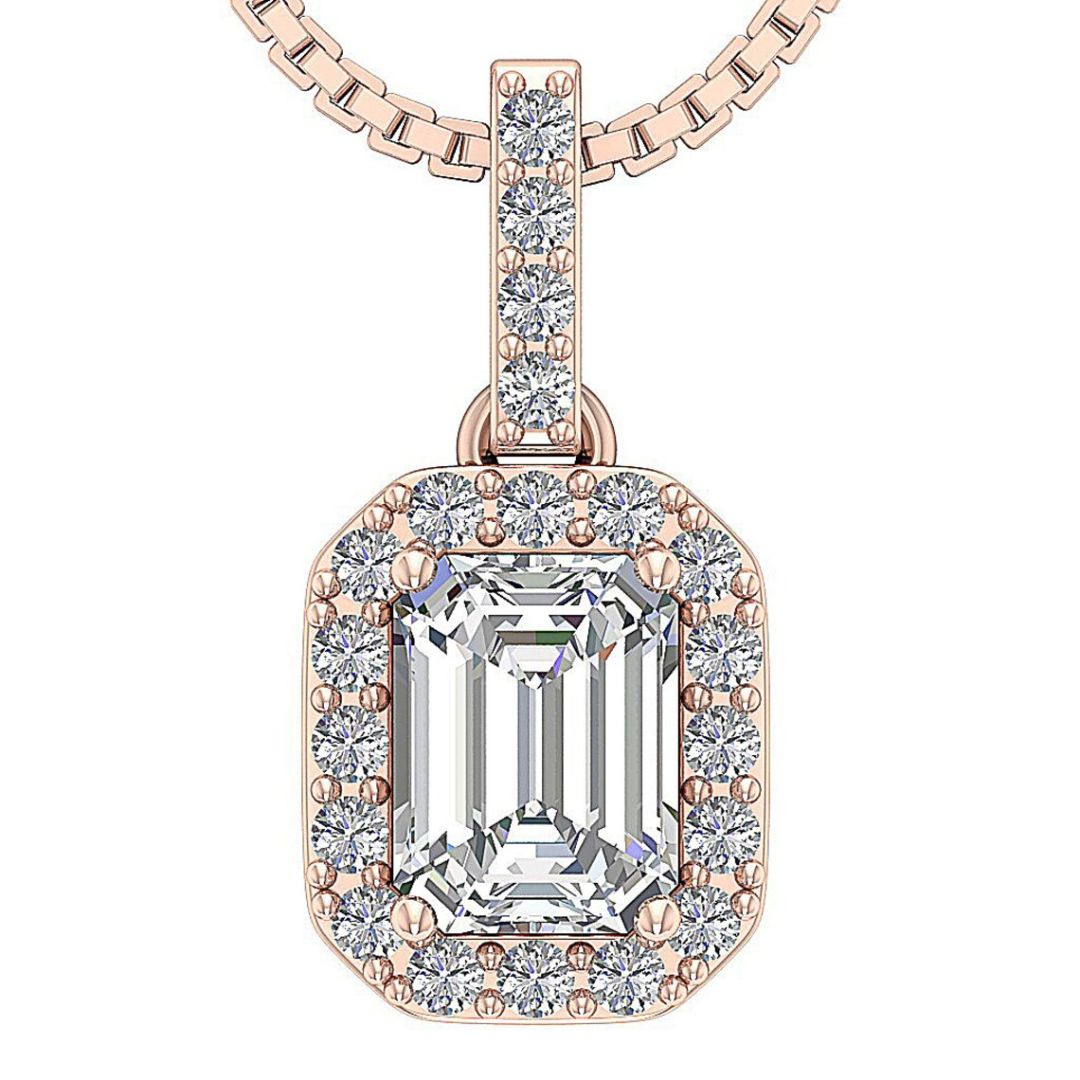 1.38Ct Emerald Solitaire Lab Grown Diamond Pendant Necklace in Gold