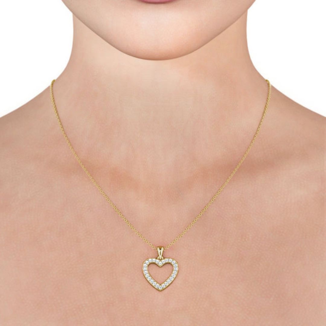 0.20Ct Round Lab Grown Diamond Heart Shape Pendant in Gold