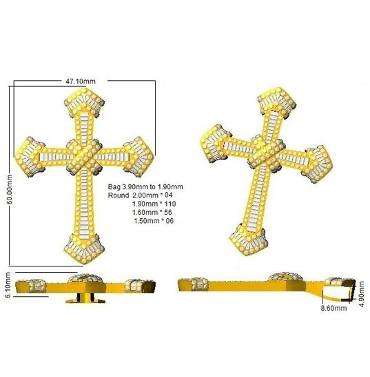 2.00ct – 9.00ct Diamond Multi-Cut Design Iced-Out Cross Pendant in 9k and 18k Gold
