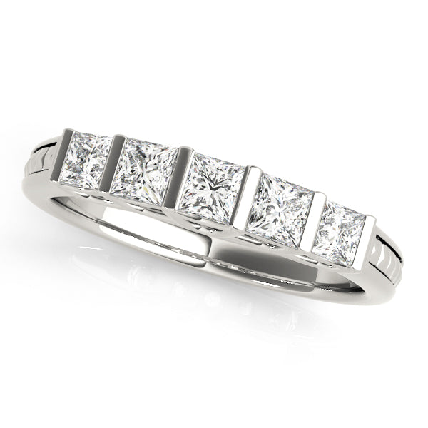 Princess Cut Bar Set Diamond Ring in 9K White Gold with brilliant square diamonds in bar setting.
