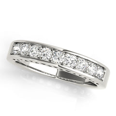 Single Row Prong in Channel Wedding Half Eternity Ring in Gold & Platinum