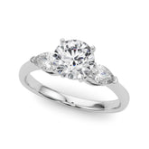 Lab Grown D/VVS Pear & Round Cut Diamond 3-Stone Engagement Ring
