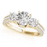 Statement Three-Stone Round Diamond Engagement Ring — 9K/18K Gold & Platinum
