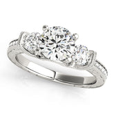 Heirloom Three-Stone Round Diamond Engagement Ring — 9K/18K Gold & Platinum