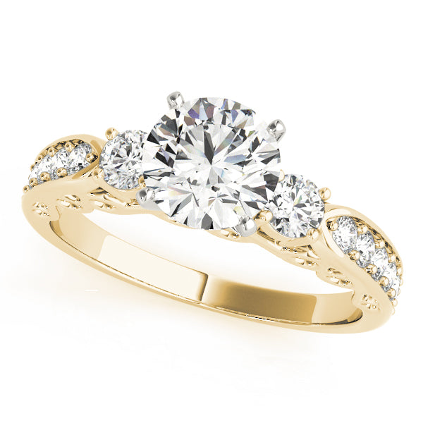 Gold ring with three diamonds on a white background