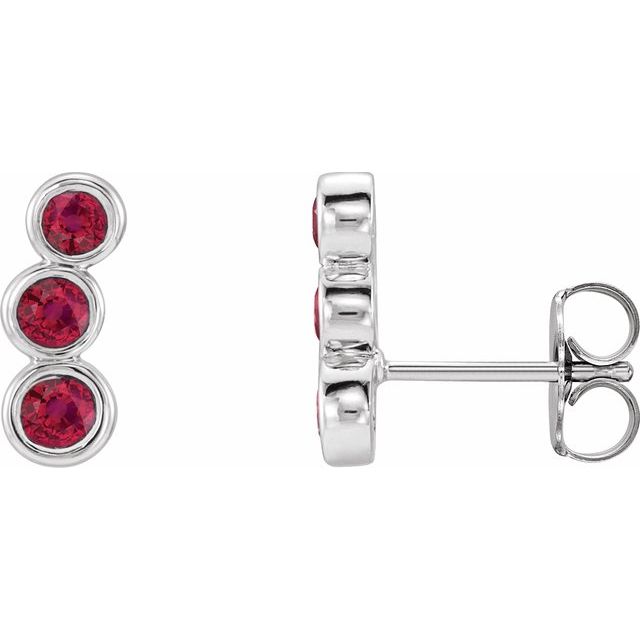 Ruby Round Three-Stone Ear Climber Earrings in Gold and Platinum