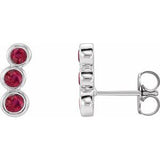 Ruby Round Three-Stone Ear Climber Earrings in Gold and Platinum