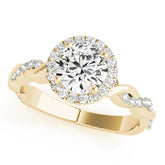 Cherished Braided Shank With Halo Head Round Diamond Engagement Ring — 9K/18K Gold & Platinum