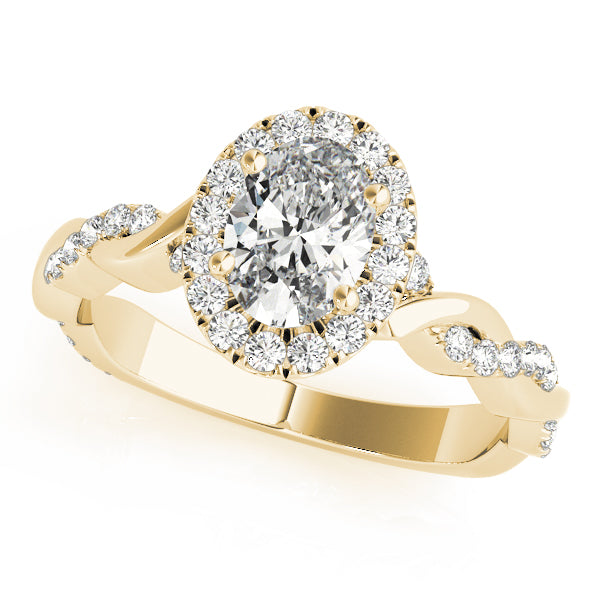 Noble Braided Shank With Halo Head Oval Diamond Engagement Ring — 9K/18K Gold & Platinum