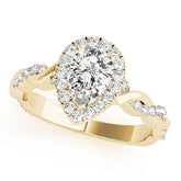 Bespoke Braided Shank With Halo Head Pear Diamond Engagement Ring — 9K/18K Gold & Platinum