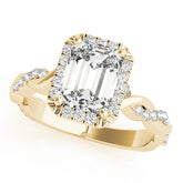 Exquisite Braided Shank With Cut Halo Head Emerald Diamond Engagement Ring — 9K/18K Gold & Platinum