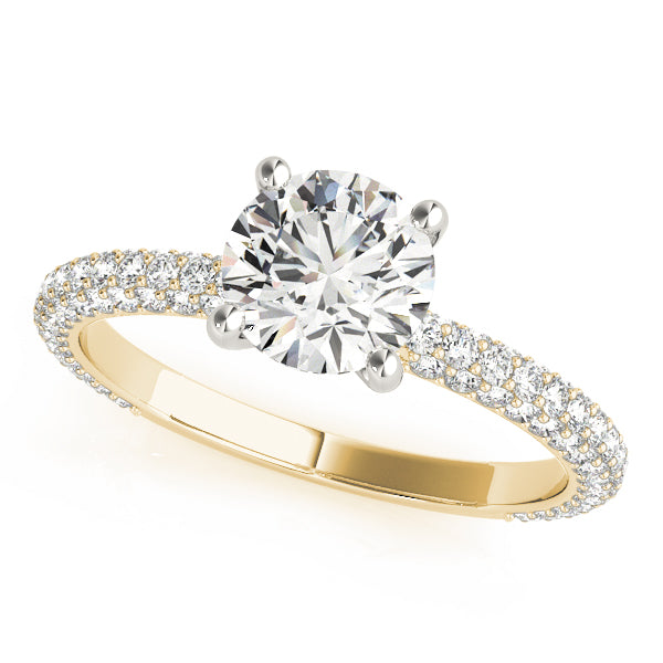 Classic Pave Engagement Ring With Head Round Diamond Engagement Ring — 9K/18K Gold & Platinum