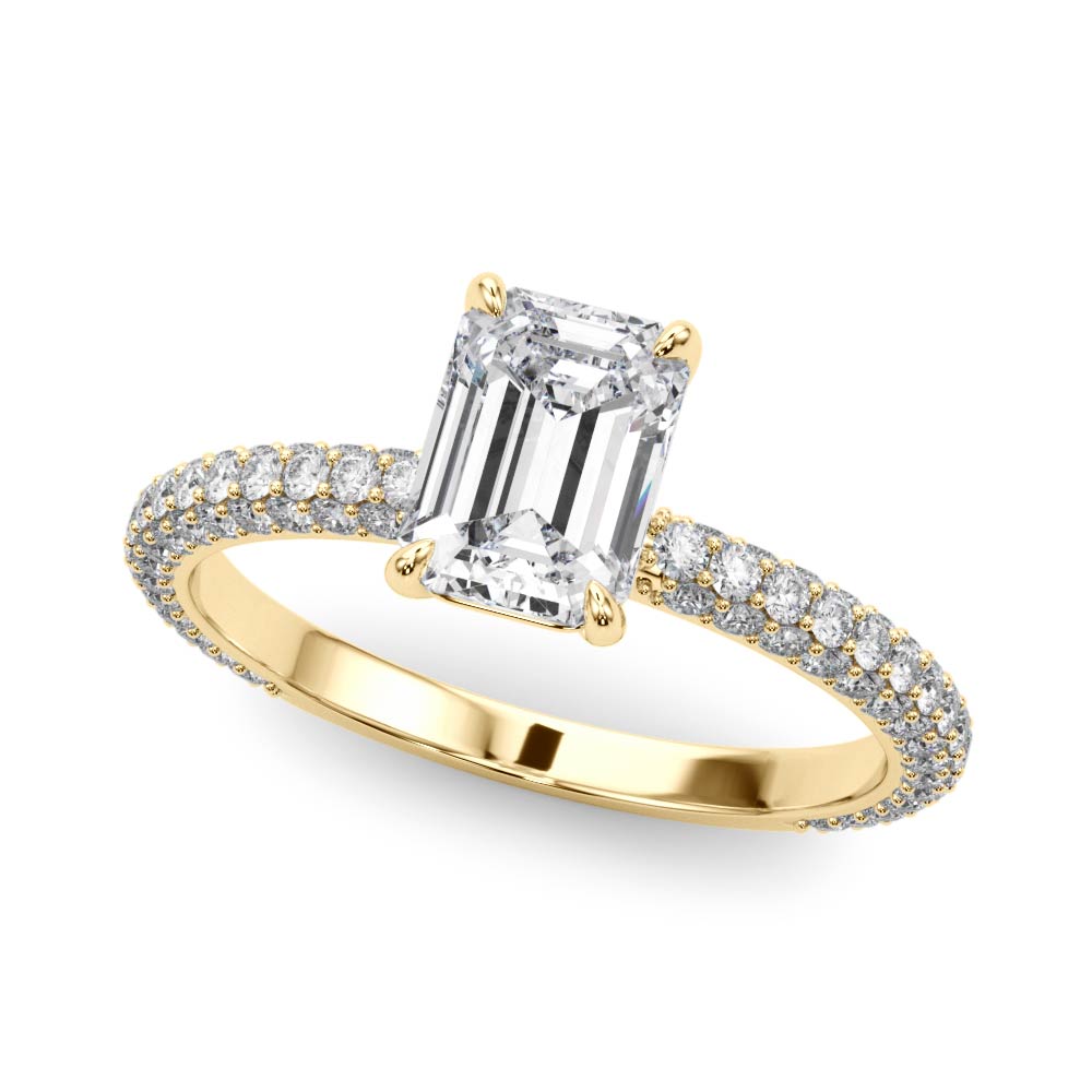 Heirloom Pave Engagement Ring With Cut Center Emerald Diamond Engagement Ring — 9K/18K Gold & Platinum