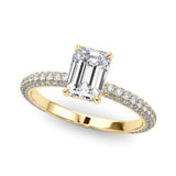 Heirloom Pave Engagement Ring With Cut Center Emerald Diamond Engagement Ring — 9K/18K Gold & Platinum