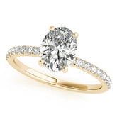 Graceful Single Row Center Oval Diamond Engagement Ring — 9K/18K Gold & Platinum