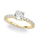 Vintage-Inspired Sidestone Cushion Diamond Engagement Ring — 9K/18K Gold & Platinum