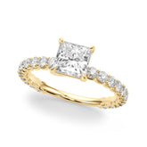 Romantic Sidestone Princess Diamond Engagement Ring — 9K/18K Gold & Platinum