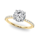 Classic Hidden Halo Rd Single Row Shared Pr Round Diamond Engagement Ring — 9K/18K Gold & Platinum