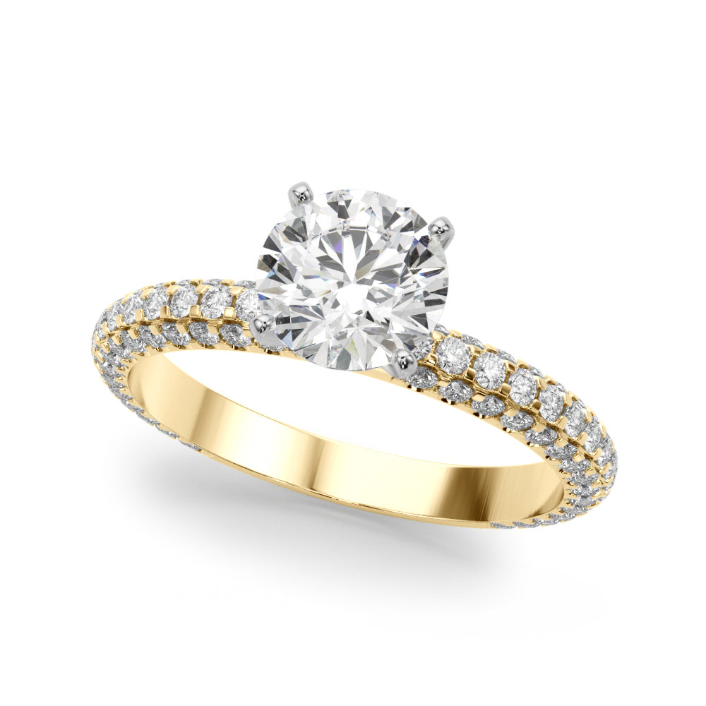 Signature Pave Engagement Ring Round Diamond Engagement Ring — 9K/18K Gold & Platinum