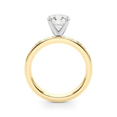 Crowned Straight Baguette Channel Set Round Diamond Engagement Ring — 9K/18K Gold & Platinum