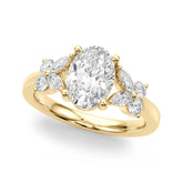 Romantic Ov Center Mq & Rd Sides Oval Diamond Engagement Ring — 9K/18K Gold & Platinum