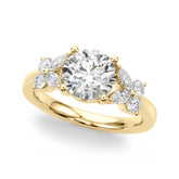 Graceful Rd Center Mq & Rd Sides Round Diamond Engagement Ring — 9K/18K Gold & Platinum