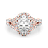 Splendid Halo Ov Center Split Shank Oval Diamond Engagement Ring — 9K/18K Gold & Platinum
