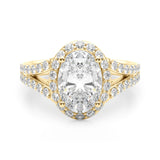 Splendid Halo Ov Center Split Shank Oval Diamond Engagement Ring — 9K/18K Gold & Platinum
