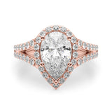 Enchanted Halo Ps Center Split Shank Pear Diamond Engagement Ring — 9K/18K Gold & Platinum
