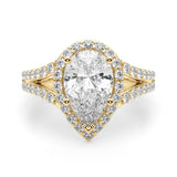 Enchanted Halo Ps Center Split Shank Pear Diamond Engagement Ring — 9K/18K Gold & Platinum