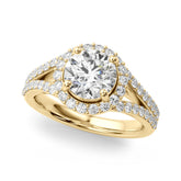 Pristine Halo Rd Center Split Shank Round Diamond Engagement Ring — 9K/18K Gold & Platinum