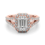 Devoted Halo Ec Center Split Shank Emerald Diamond Engagement Ring — 9K/18K Gold & Platinum