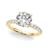 Statement Sidestone Round Diamond Engagement Ring — 9K/18K Gold & Platinum