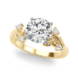Crowned Center Round Diamond Engagement Ring — 9K/18K Gold & Platinum