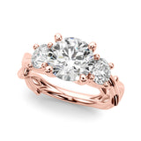 Regal Three-Stone Ring With Twisted Shank Round Diamond Engagement Ring — 9K/18K Gold & Platinum