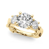 Regal Three-Stone Ring With Twisted Shank Round Diamond Engagement Ring — 9K/18K Gold & Platinum