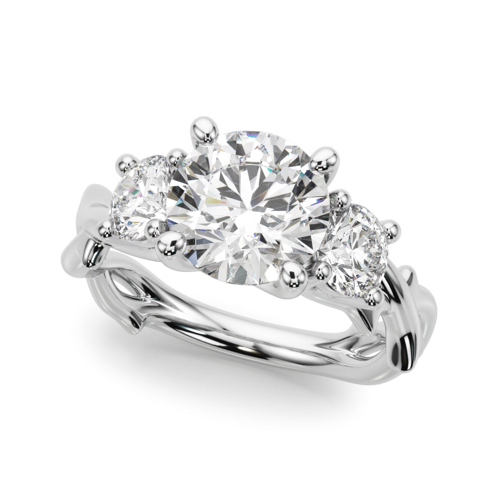 Regal Three-Stone Ring With Twisted Shank Round Diamond Engagement Ring — 9K/18K Gold & Platinum
